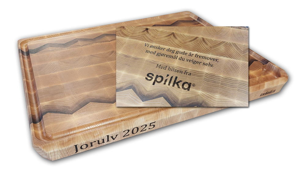 Skjærefjøl med lasergravert tekst og logo